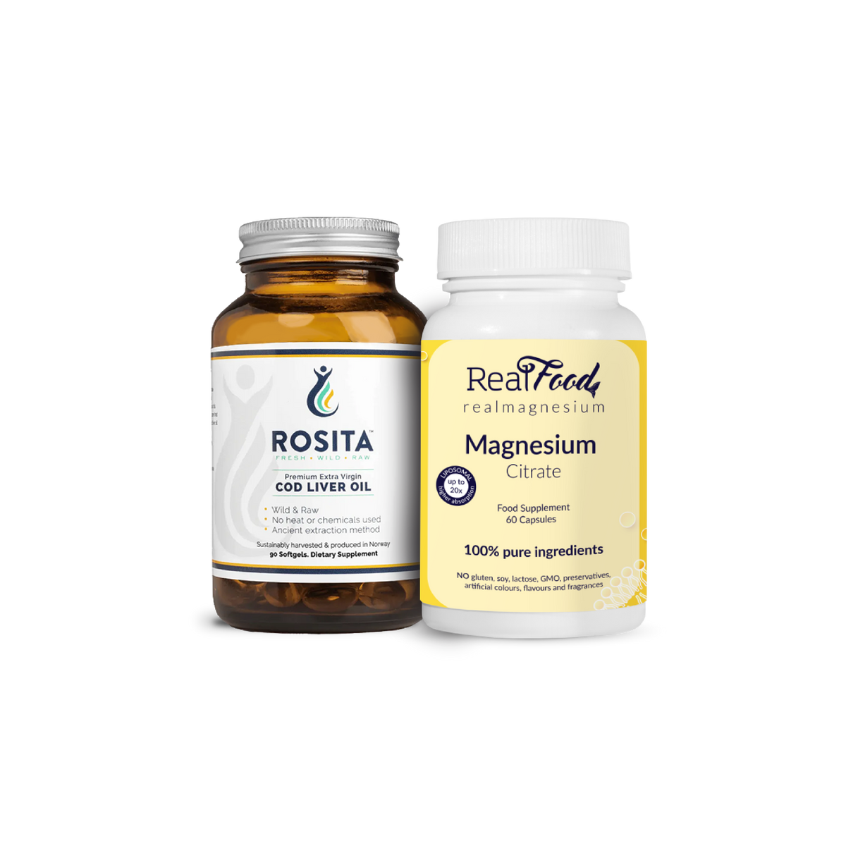 Пакет рибено масло Rosita EVCLO 90 капсули и липозомен магнезий RealFood 60 капсули