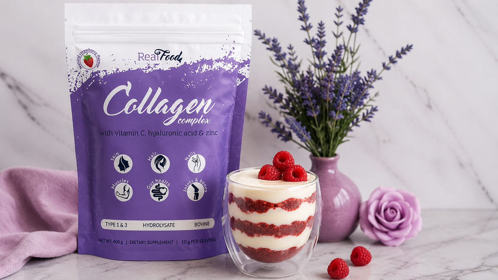 RealFood Collagen Complex и чиа пудинг с малини