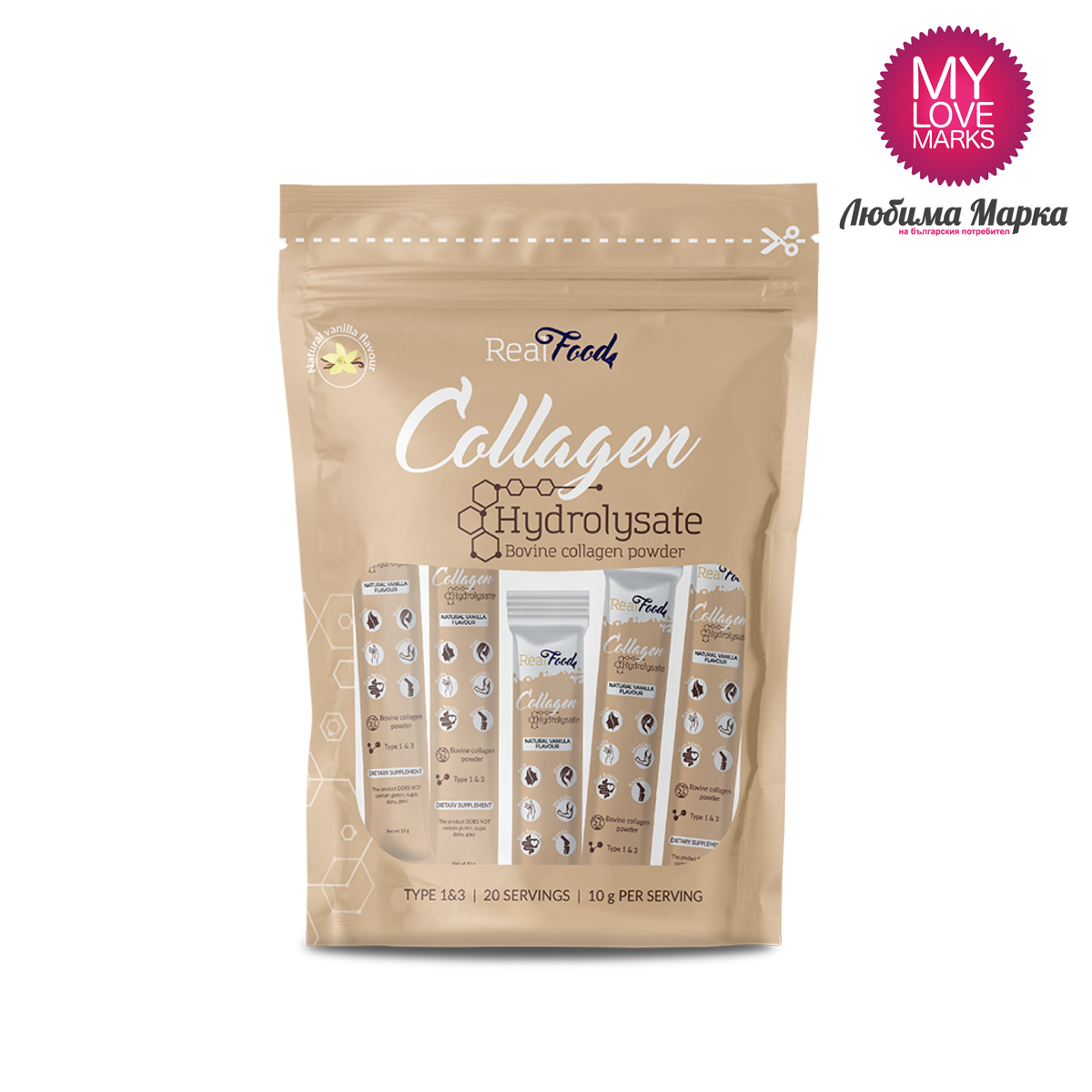 RealFood Collagen Ванилия - 20 бр. стикове