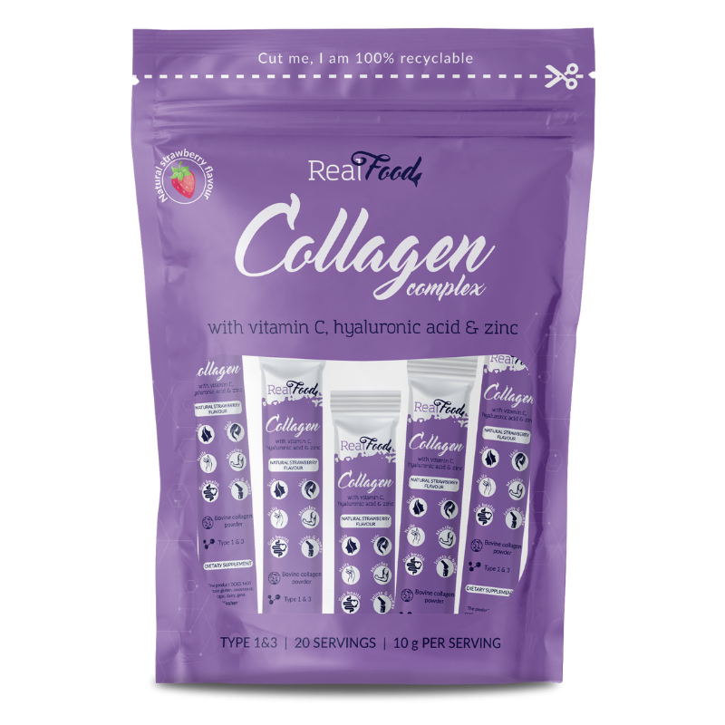 RealFood Collagen Complex с вит. С, хиалуронова киселина и цинк - 20 броя стиксове