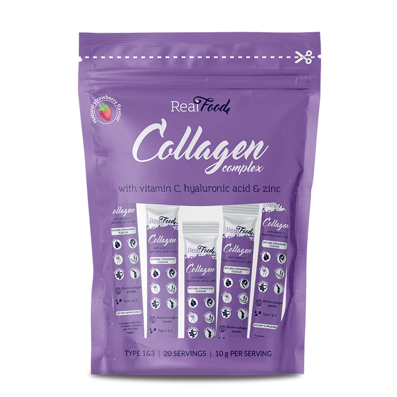 RealFood Collagen Complex с вит. С, хиалуронова киселина и цинк - 20 броя стиксове